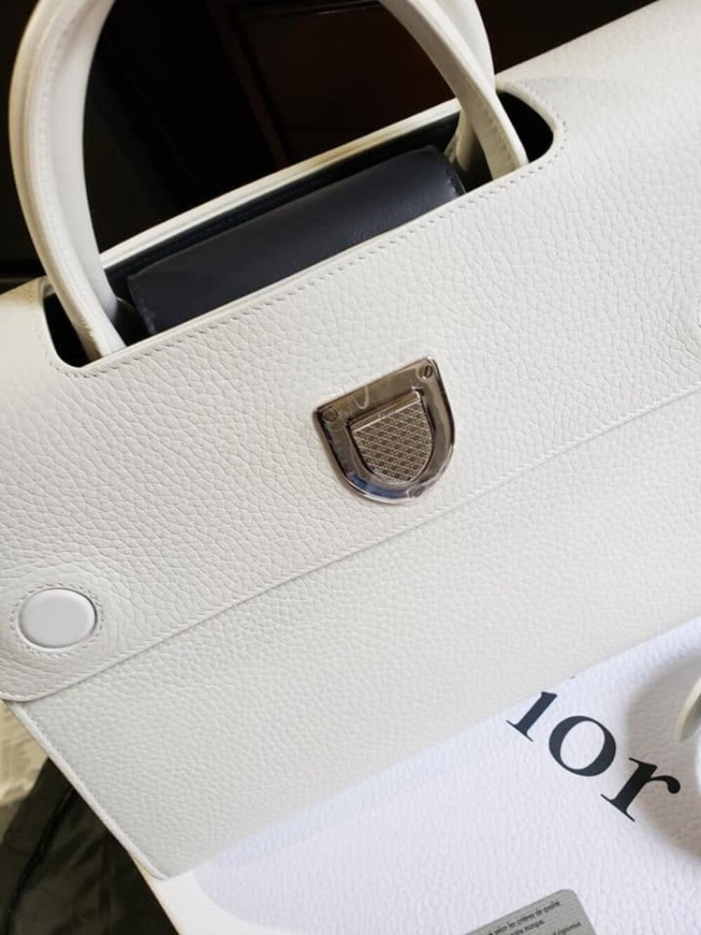 Christian Dior Diorever white pebble leather white handbag